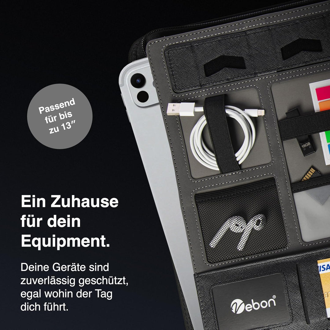 Vebon® Konferenzmappe A4 London aus Veganem Leder mit Reissverschluss I Schreibmappe + Laptoptasche