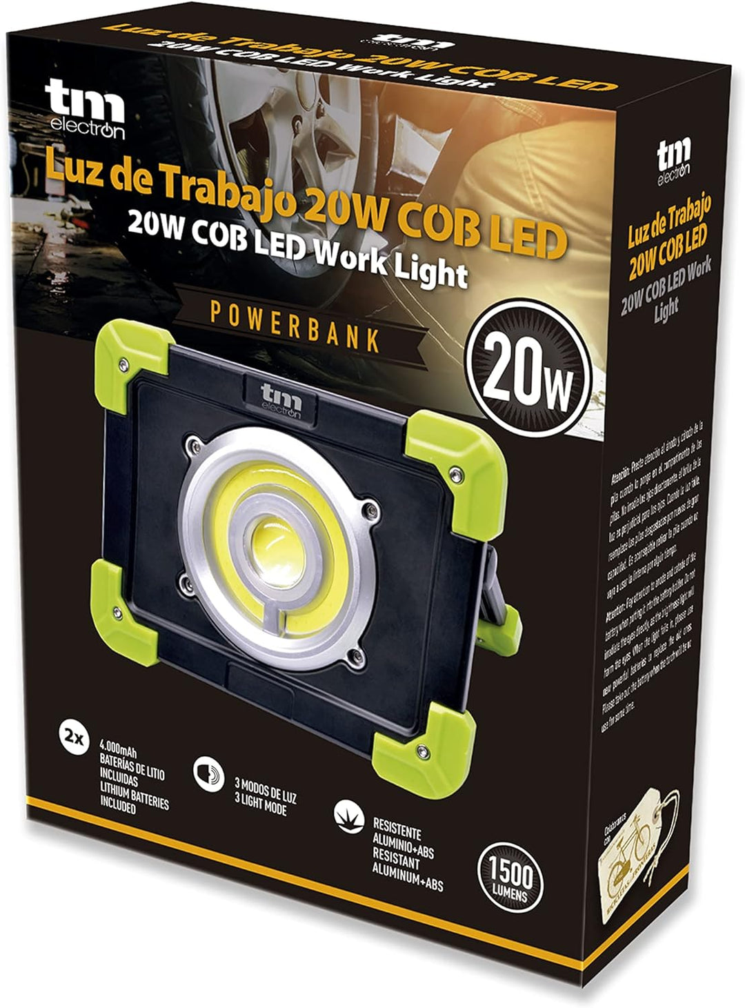TM Electron TMTOR020 tragbares Arbeitslicht COB LED Super Hell 20W und Powerbank 4000 mAh 20W + Powe