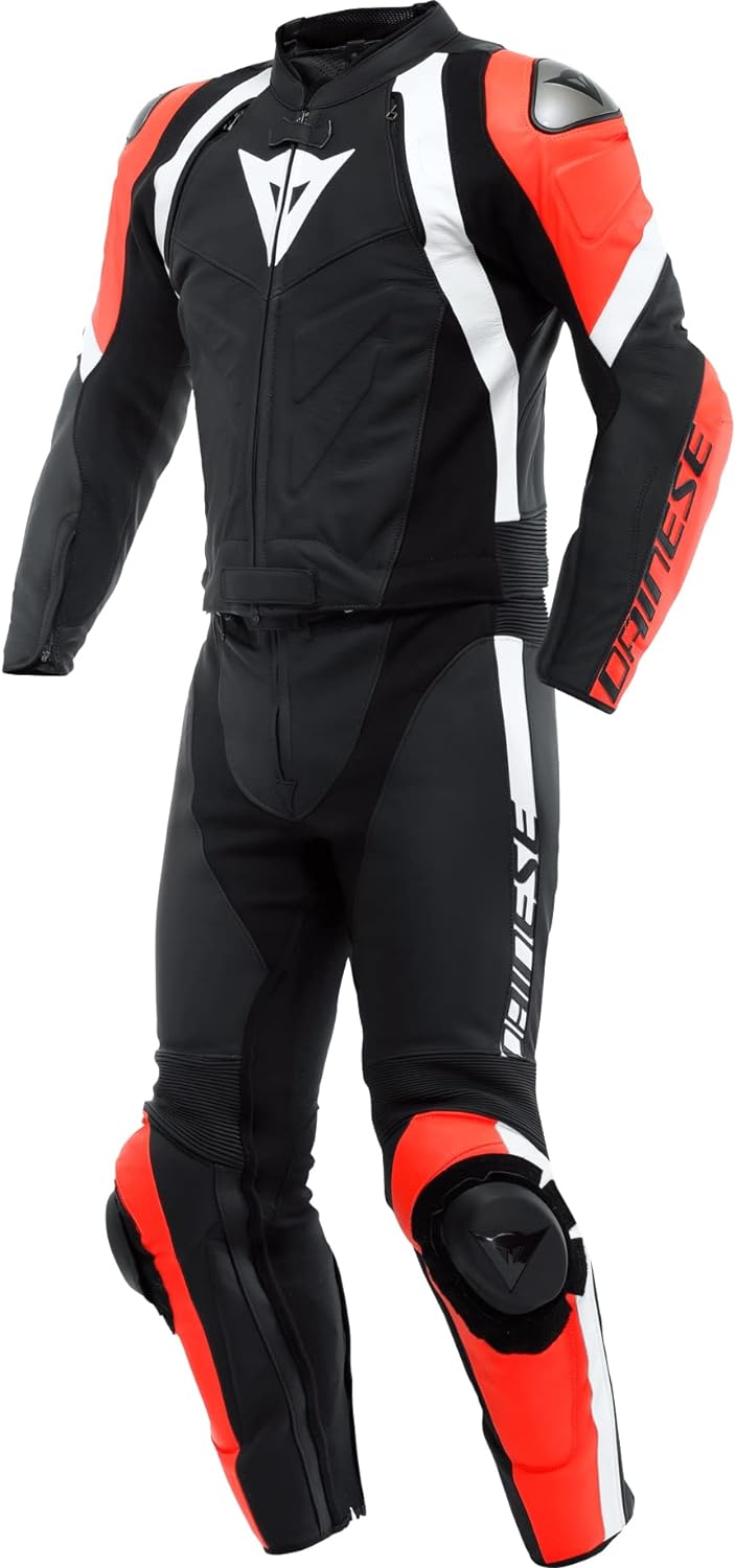 Dainese Avro 4 2-Teiler Motorrad Lederkombi (Black/Red/White,54) 54 BLACK-MATT/FLUO-RED/WHIT, 54 BLA