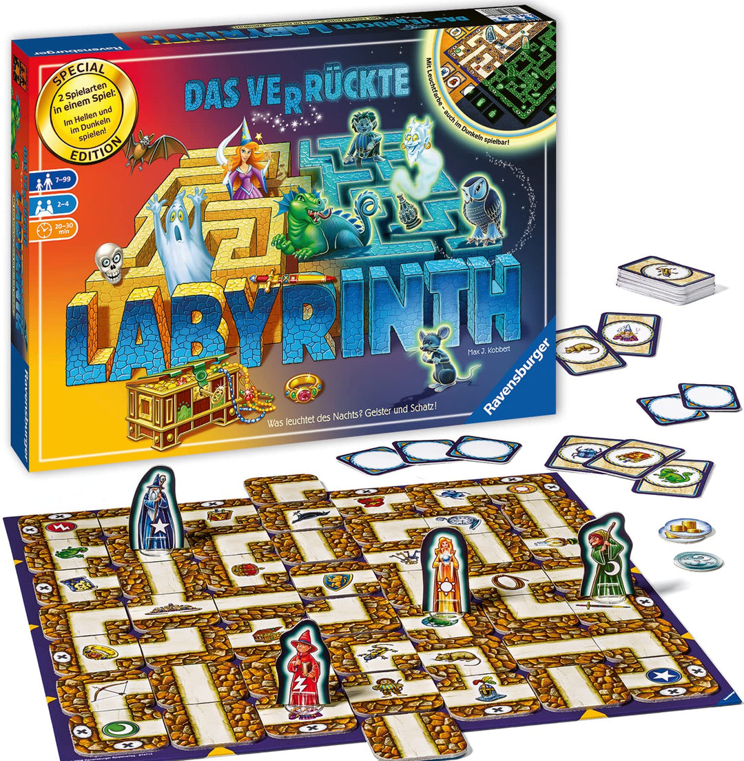Ravensburger 26687 - Labyrinth Glow in The Dark - Familienklassiker mit Leuchtfarbe, Spiel für Kinde
