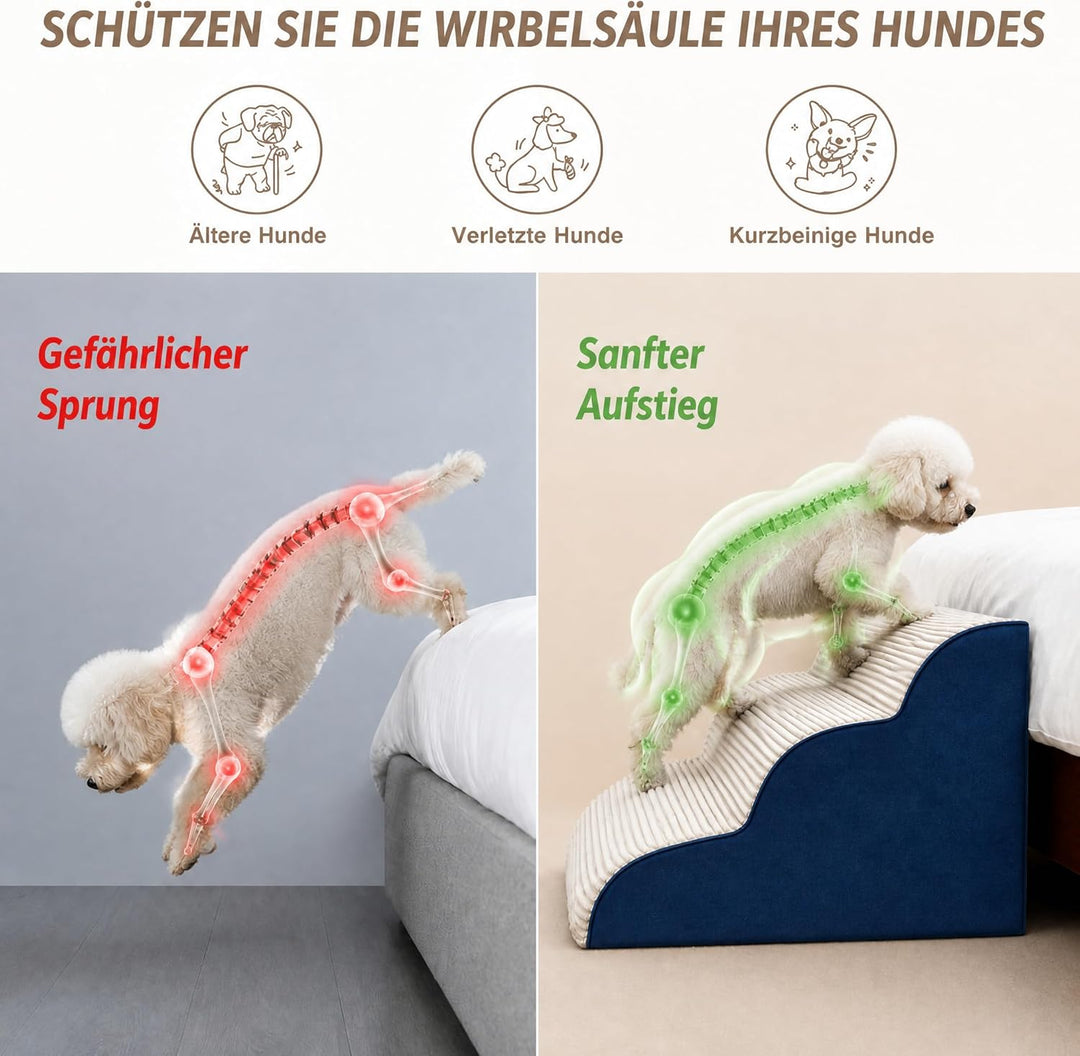 BEST JAJA Hundetreppe 3 Stufen mit Kanteneinfassung – formstabil und rutschfest, 40 cm hoch für Bett