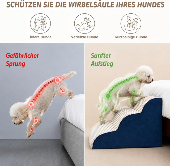 BEST JAJA Hundetreppe 3 Stufen mit Kanteneinfassung – formstabil und rutschfest, 40 cm hoch für Bett