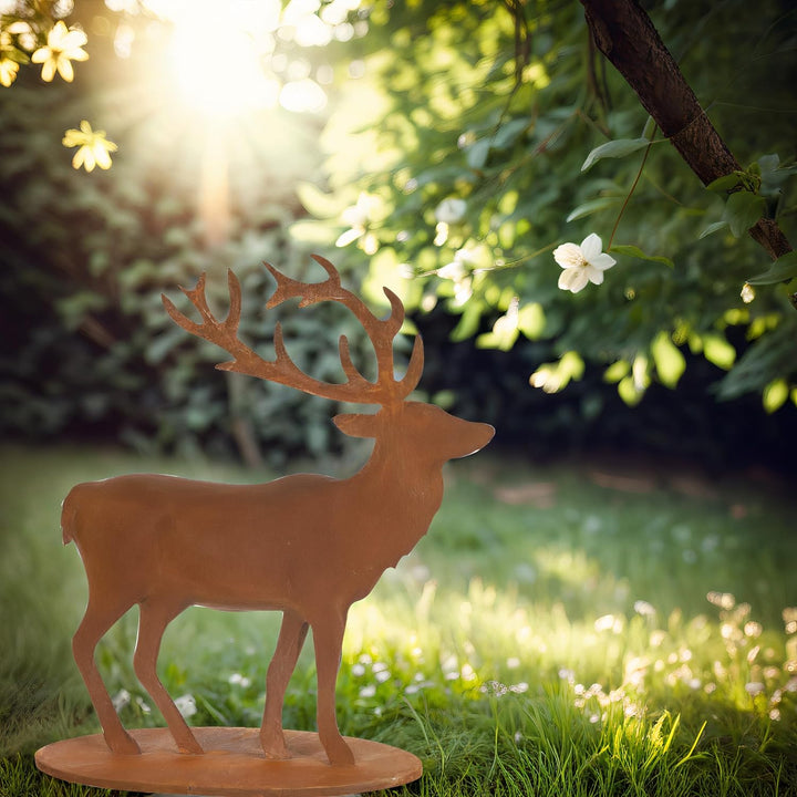 ecosoul Gartendekoration Hirsch stehend mit Platte Metall Rost Deko zum Hinstellen Advent Weihnachte