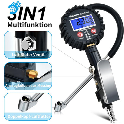 Digitaler Reifenfüller Manometer Druckluft Reifendruckprüfer - ENDARK Luftdruckprüfer Digital Reifen