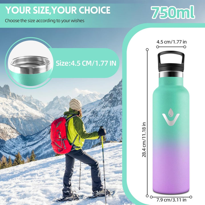 HoneyHolly Trinkflasche 750ML, BPA-Frei, Trinkflasche Edelstahl, Auslaufsichere Isolierflasche Doppe