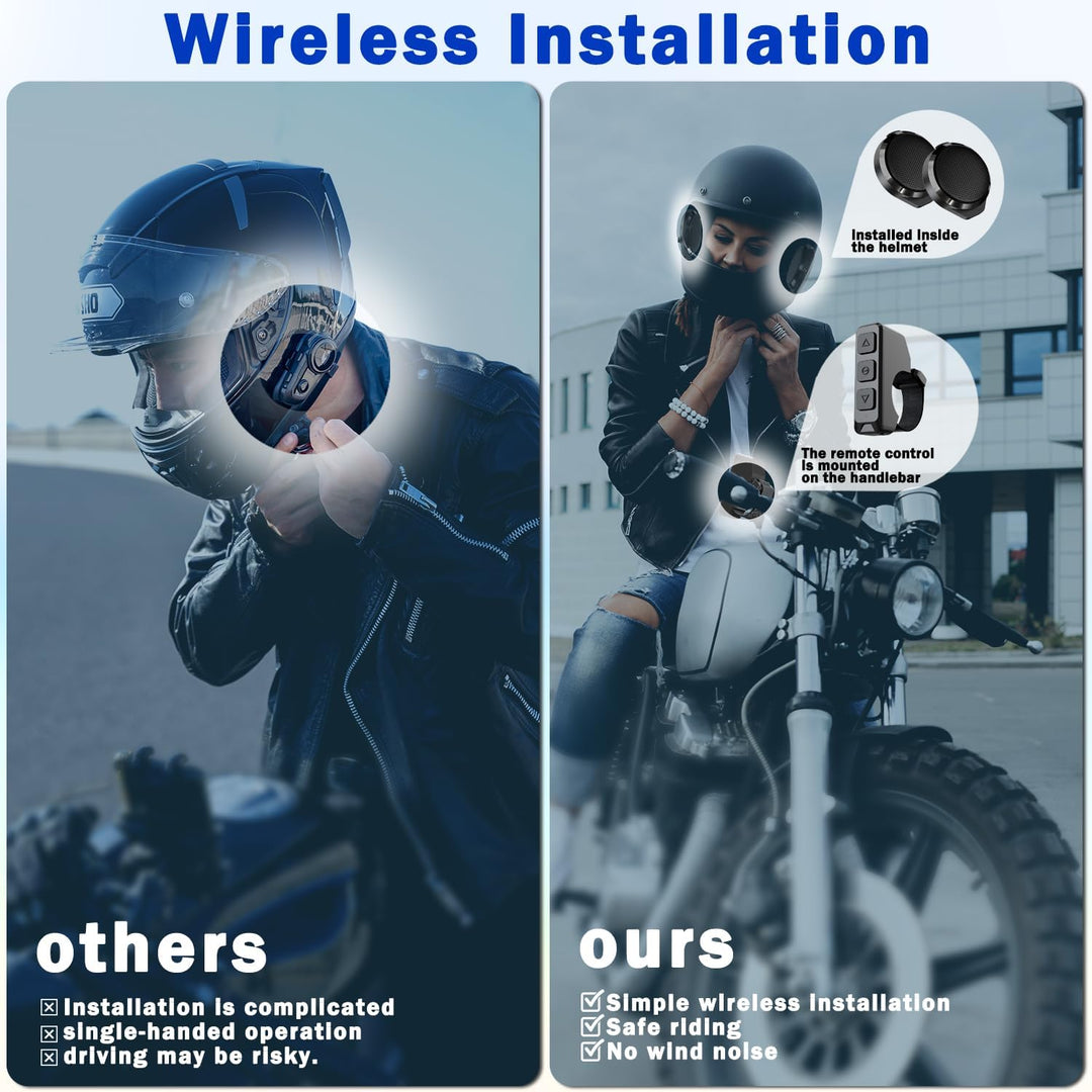 Motorradhelm Bluetooth Kopfhörer, im Helm installiert, mit kabelloser Fernbedienung, ohne Windgeräus