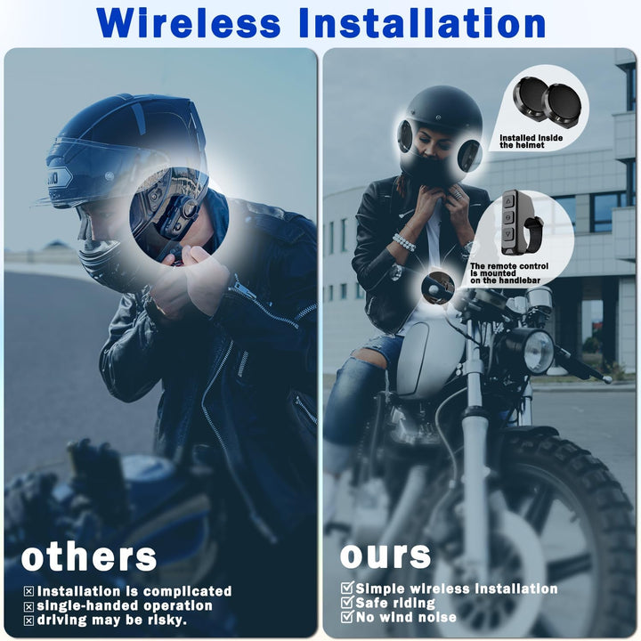 Motorradhelm Bluetooth Kopfhörer, im Helm installiert, mit kabelloser Fernbedienung, ohne Windgeräus