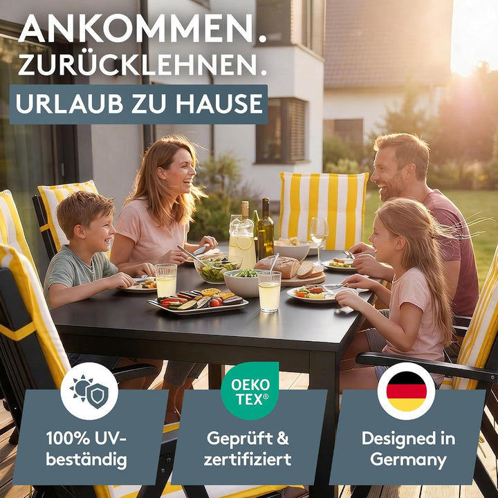 LILENO HOME Gartenstuhl Auflagen als [1er Set - Hochlehner] in Blockstreifen Gelb - Bequeme Liegen a