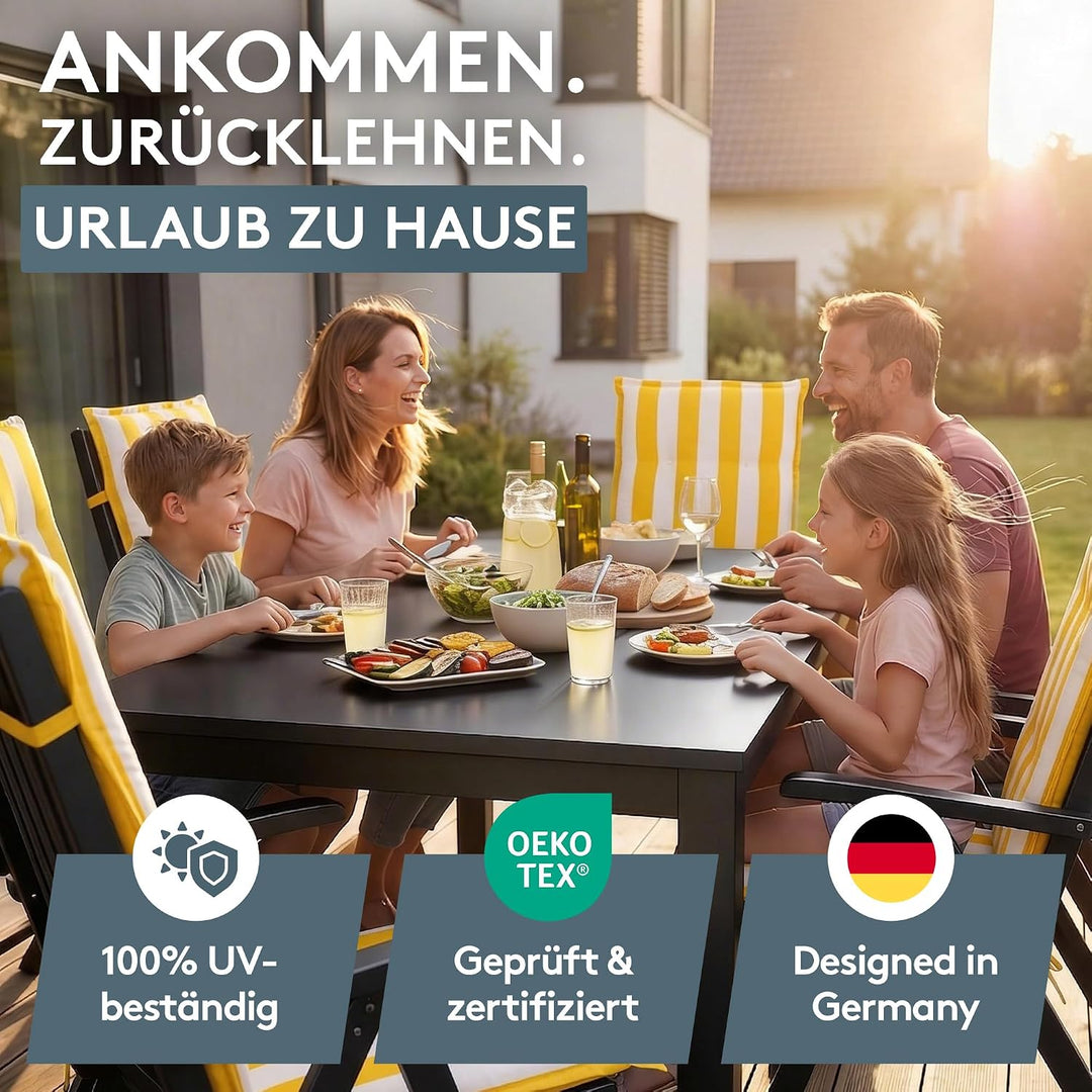 LILENO HOME Gartenstuhl Auflagen als [2er Set - Hochlehner] in Blockstreifen Gelb - Bequeme Liegen a