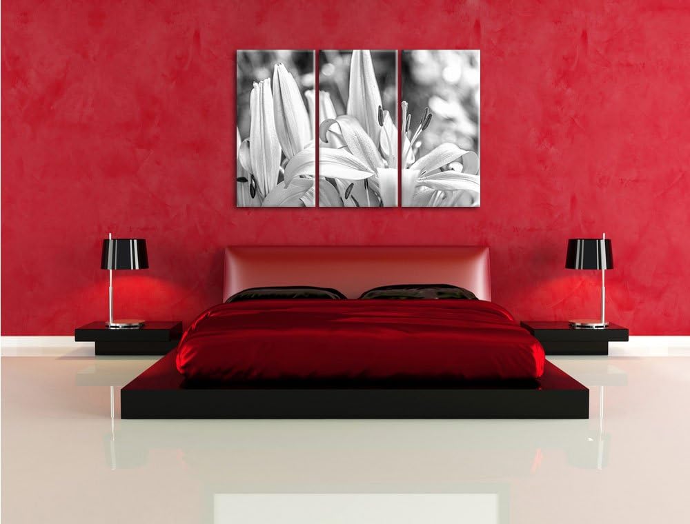 Pixxprint schöne orangene Lilien Kunst B&W als Leinwandbild/Grösse: 3 Teilig (120x80) / Wandbild/Kun