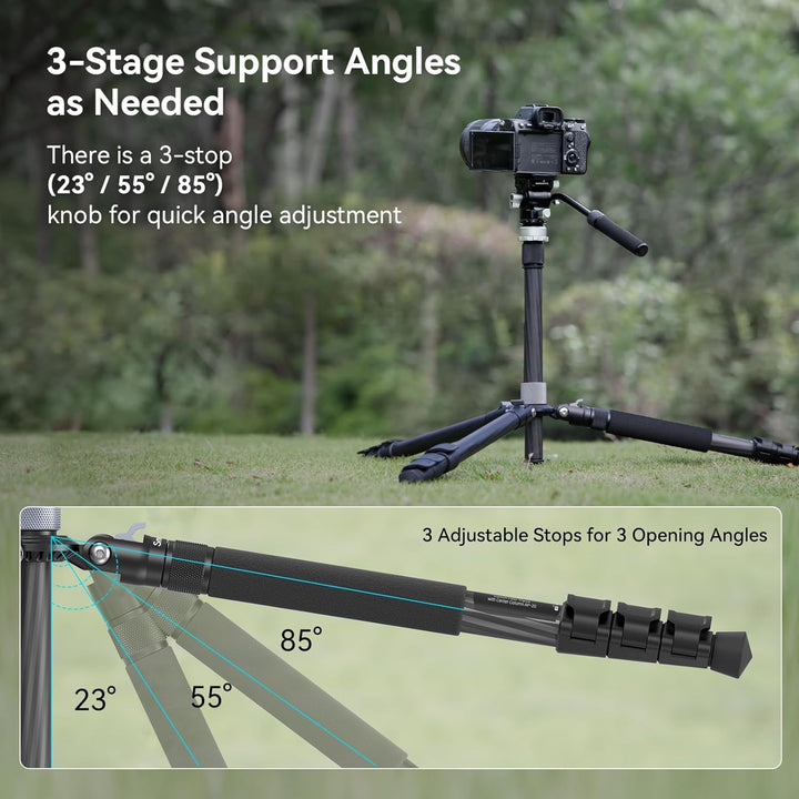 SMALLRIG 63" Video Travel Tripod, Carbonfaser-Stativ mit Schnellwechsel-Fluidkopf, Nivellierschalenb