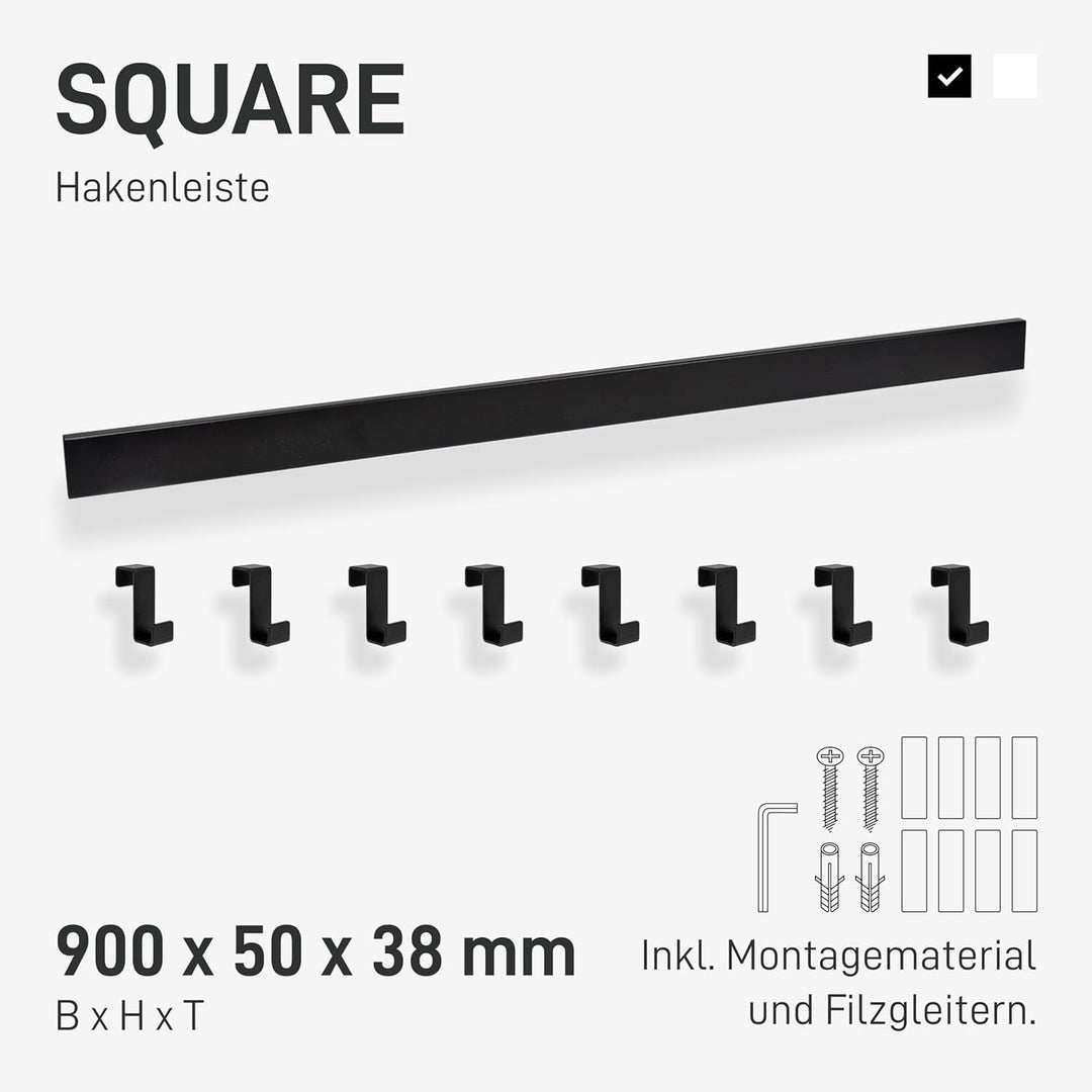 Natural Goods Berlin 1x Hakenleiste SQUARE Garderobenleiste Schwarz Metall 900 x 50 mm - Hakenleiste