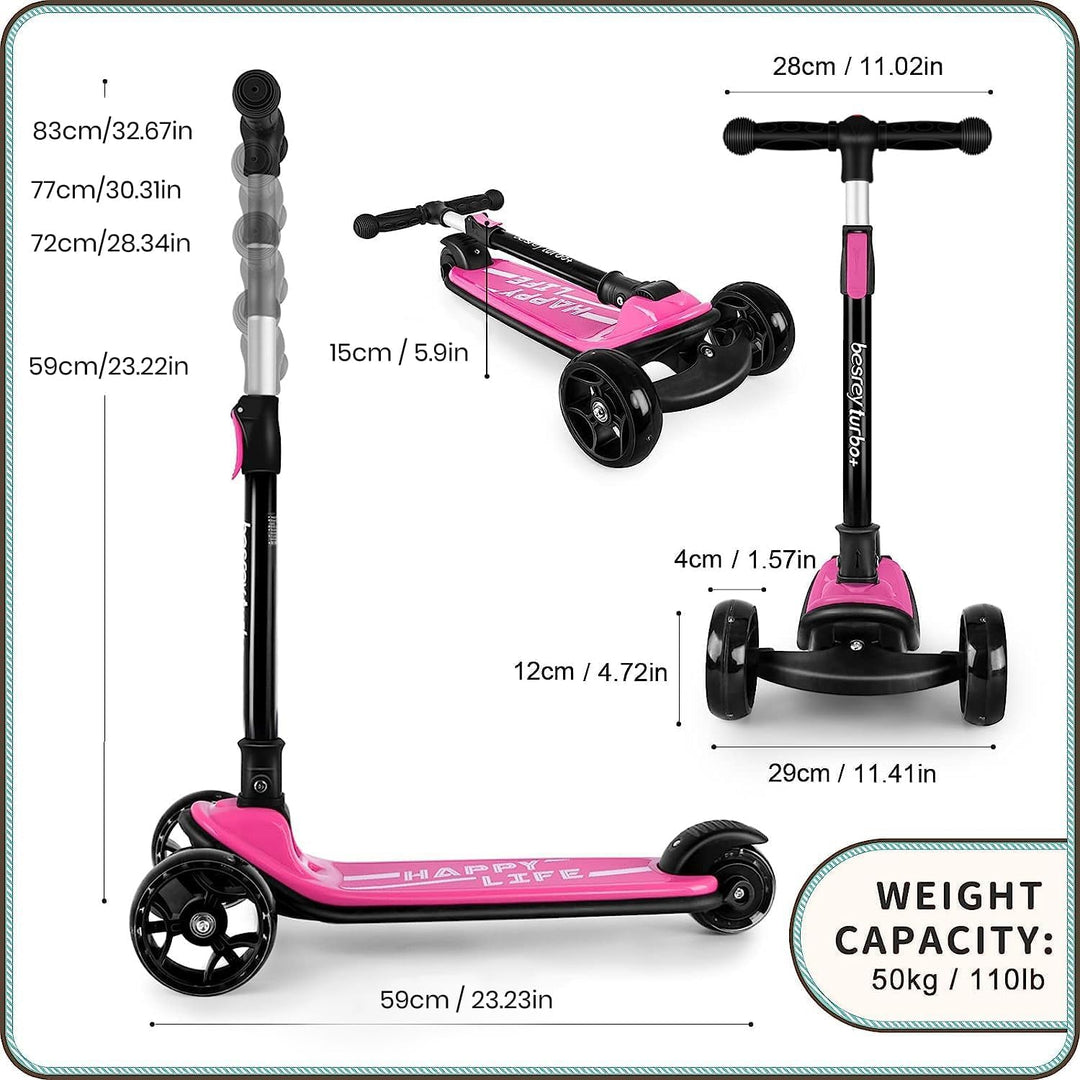 besrey Scooter Kinder Roller, der sichere Premium Dreiradscooter mit PU LED Leuchtenden Räder, Faltb