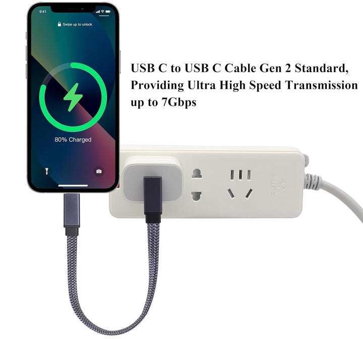 2-Stücke Flat Braided 60W 3A 90 Grad Type C USB C 3.1 Männlich Gen 2 Head Schnelle Aufladung,Daten,A