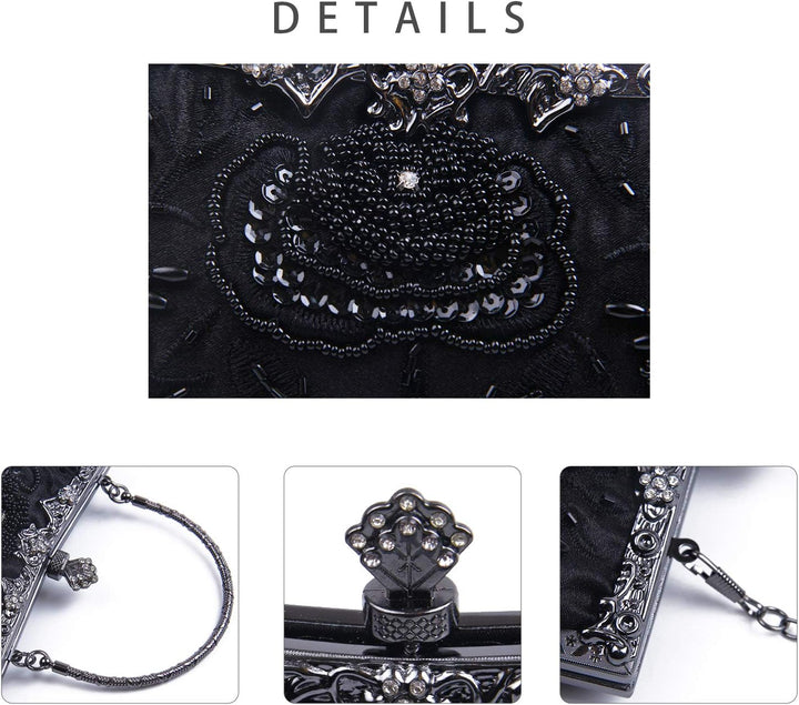 Damen Vintage Floral handgemachte Seed Bead Pailletten Clutch Geldbörse Hochzeit Abendtasche Party P