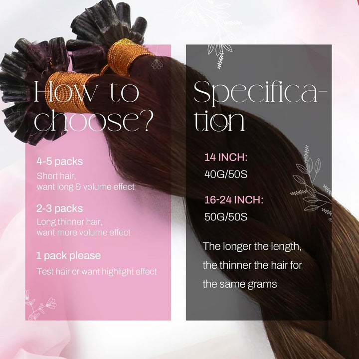 Moresoo Echthaar Extensions Bondings 1g Remy U Tip Keratin Bondings Echthaar Extensions Dunkelbraun