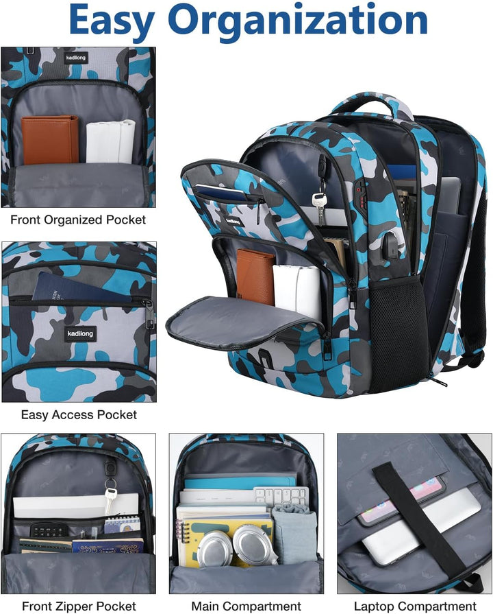 kadilong 15.6 Zoll Rucksack Laptop Herren,Schulrucksack Jungen Teenager Schulranzen Schule mit USB L