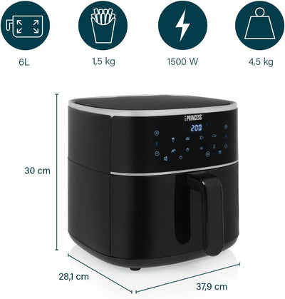 Princess airfryer digital 182244-6 l - 1,5 kg Pommes Frites, Kapazität des Behälters einstellbar, 6