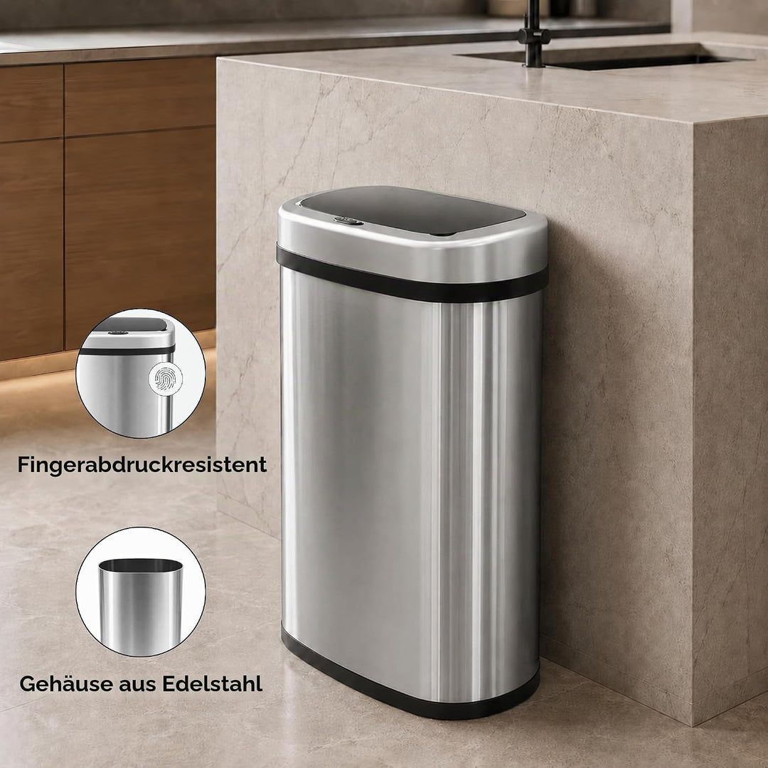 Five Stars® Abfalleimer mit Sensor - 60 Liter - Abfallbehälter aus Edelstahl - Mülleimer - Soft-clos