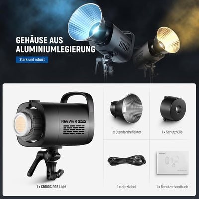 NEEWER CB100C 130w RGB LED Videoleuchte, COB Dauerlicht mit APP/2,4G Steuerung, Videolicht 360° Voll