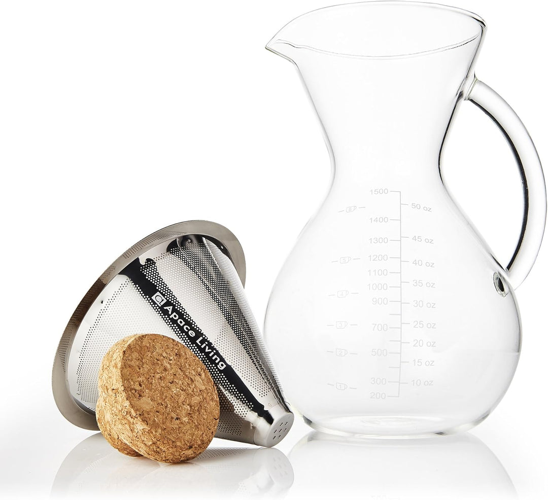 Apace Living SultryBrew Pour Over Kaffeebereiter inkl. Kaffeeschaufel und Korkdeckel Eleganter Handf