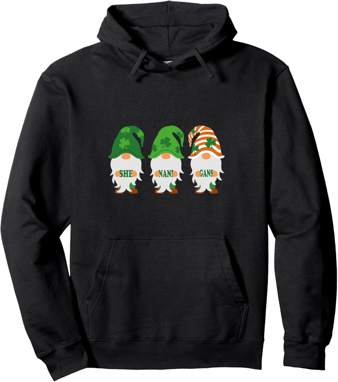 Cute Three Gnomes Holding Shenanigans Word St Patrick's Day Pullover Hoodie
