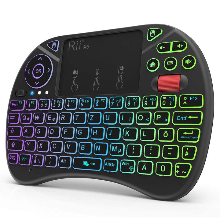 Rii Mini Tastatur mit Touchpad, Smart TV Tastatur, 2,4 GHz Kabellos Tastatur mit 8 Farbige Hintergru
