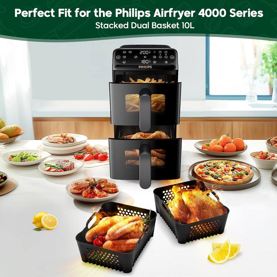 Airfryer Zubehör für Philips 4000 Series Stacked Dual Basket 10L, Airfryer Silikonform für Cosori 8,