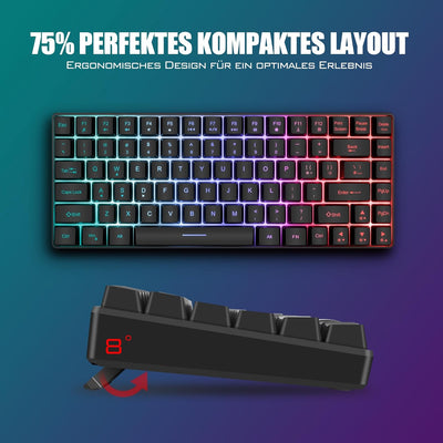 RedThunder K84 Kabelloses Gaming Tastatur und Maus Set, QWERTZ DE Layout, Wiederaufladbare Kompakte,
