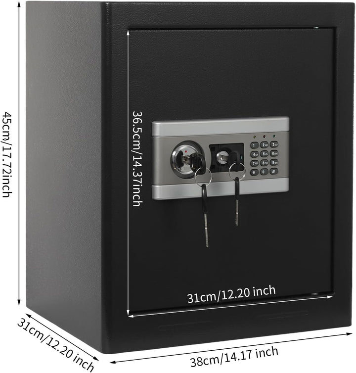 Elektronischer Tresor | 38 * 31 * 45cm | 43L Q195 Kohlenstoffstahl Doppelschloss Elektronischer Safe
