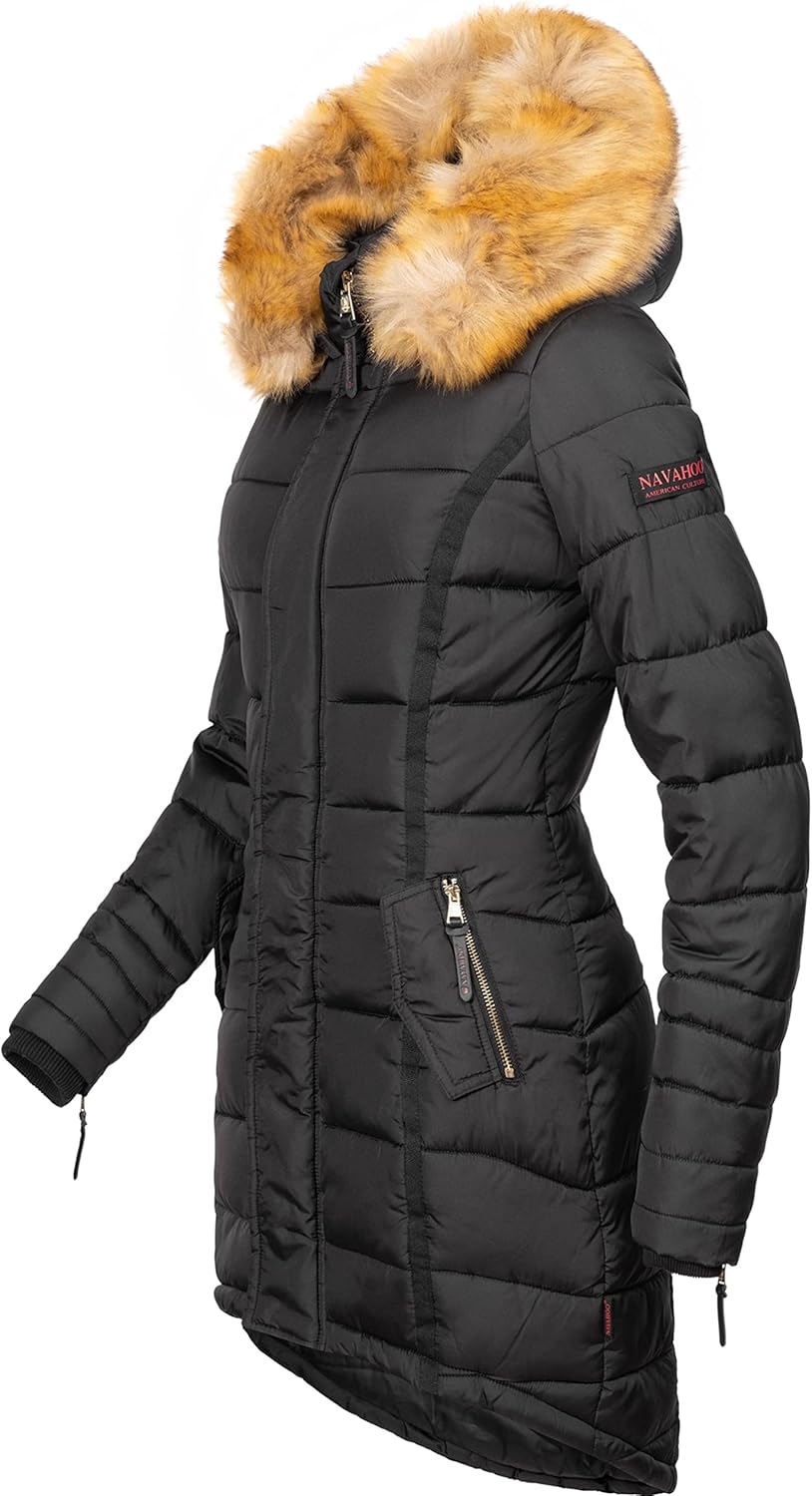 Navahoo Damen Warmer Winter Steppmantel Papaya XS-XXL M Schwarz, M Schwarz