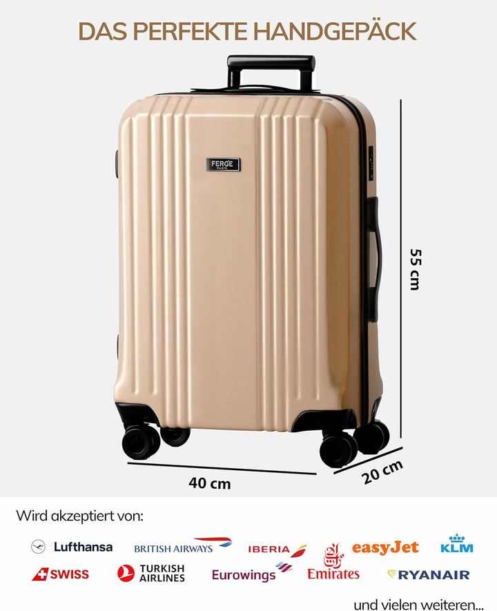 FERGÉ Handgepäck-Koffer Hartschale mit TSA Schloss Cannes Bordgepäck Rollkoffer 55 cm Reisekoffer Ka