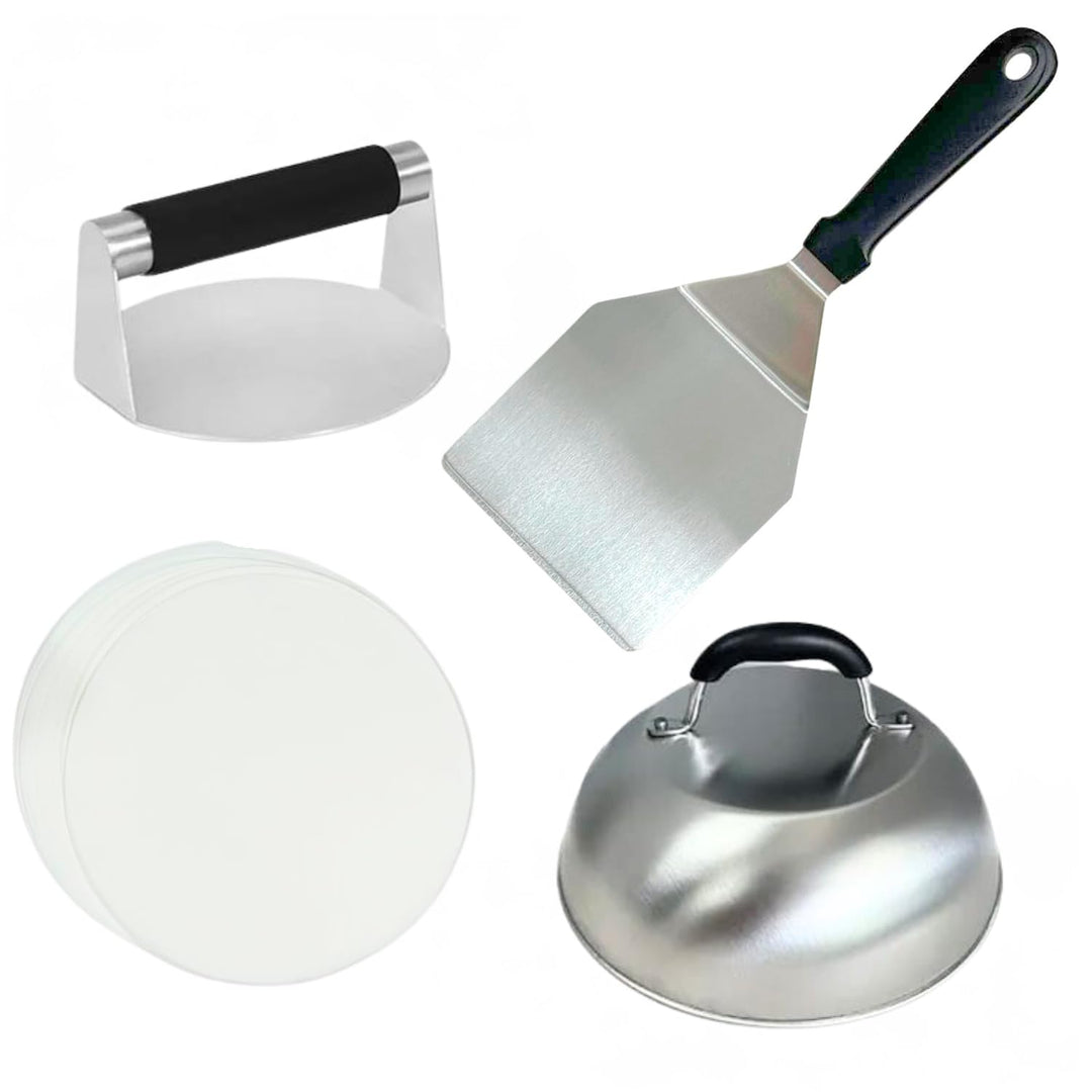 Burgerpress-Set mit Burgerzerkleinerer, 30,5 cm Smash-Burger-Spatel, 22,9 cm Käse-Schmelzkuppel und