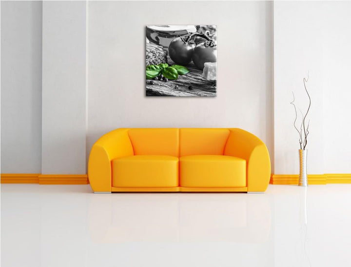 Pixxprint Spaghetti mit Tomaten und Parmesan als Leinwandbild/Grösse: 70x70 cm/Wandbild/Kunstdruck/f