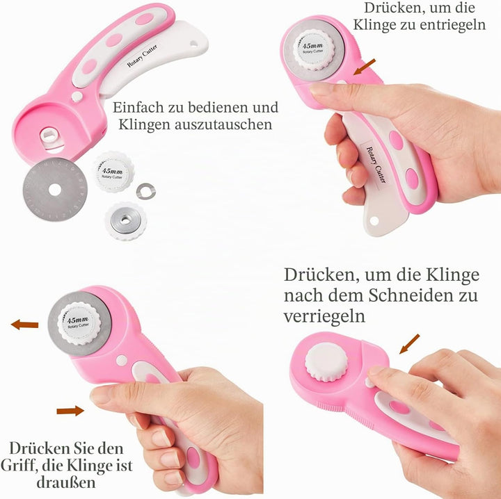 Headley Tools Rollschneider mit 5 Ersatzklingen, Stoffschneider mit Ergonomischem Griff und Sicherhe