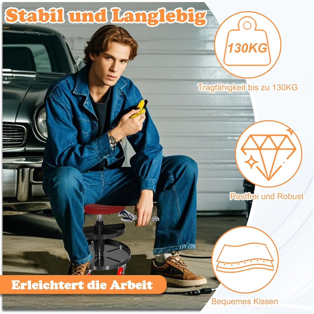 ACXIN Werkstatthocke Montagehocker mit Rollen Werkstattsitz mit Ablage Werkstattstuhl aus PP und Eis