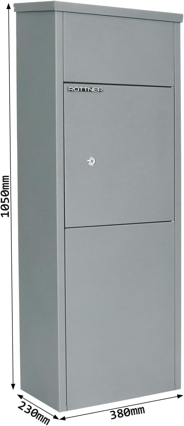 Rottner Parcel Keeper 1000 Stand Paketbriefkasten Stahl, Silber, HxBxT 105x38x23 cm, Zylinderschloss