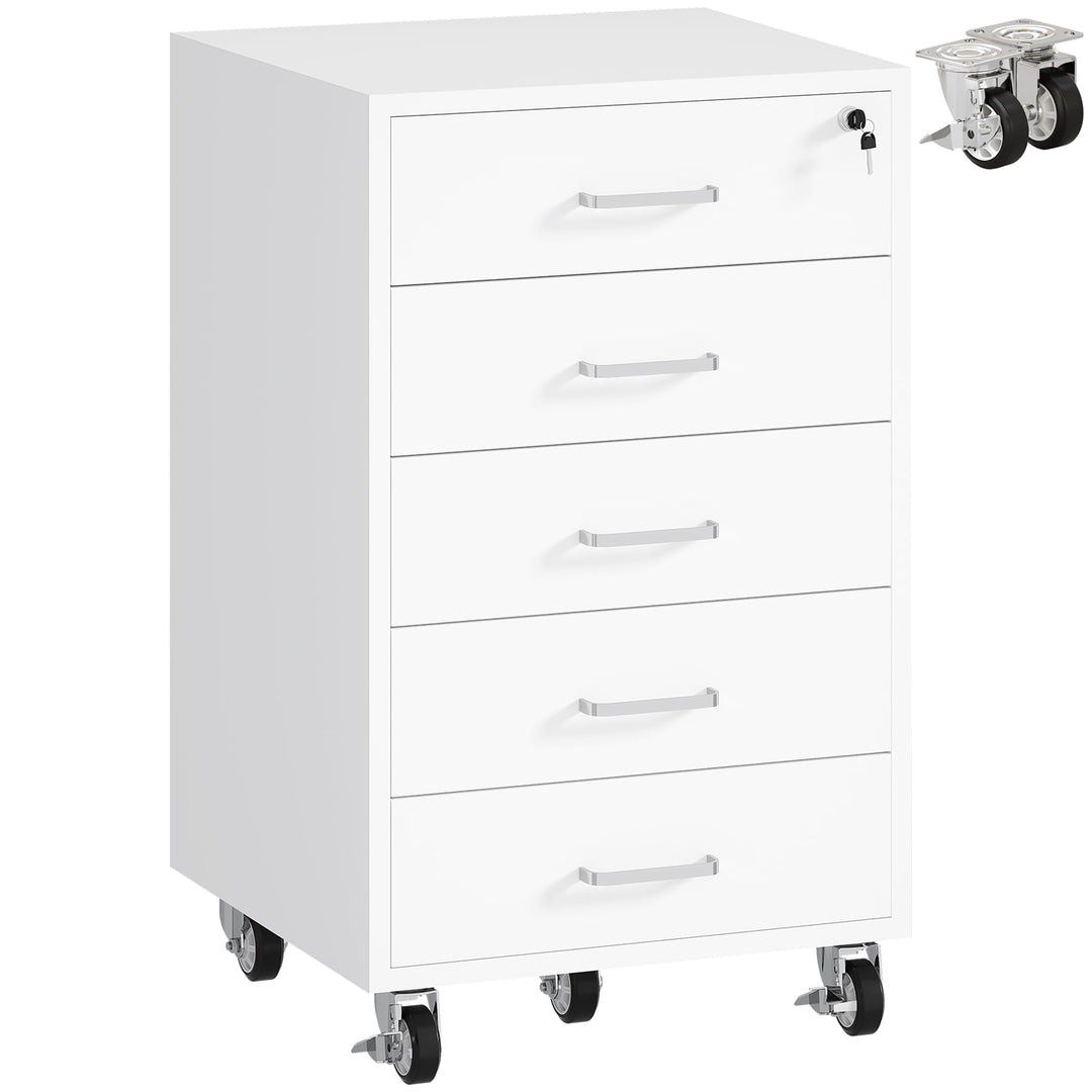 Rollcontainer mit 5 Schubladen, Aktenschrank Mit Schloss Metallrädern