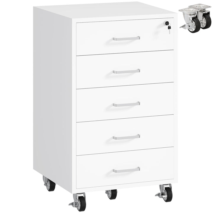 Rollcontainer mit 5 Schubladen, Aktenschrank Mit Schloss Metallrädern