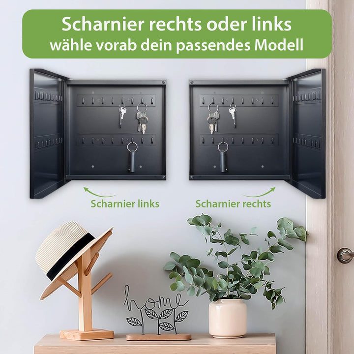banjado® Grosser Schlüsselkasten Glas/Schlüsselbox 30cm x 30cm mit 50 Haken - Motiv Tau Auf Zweigen/