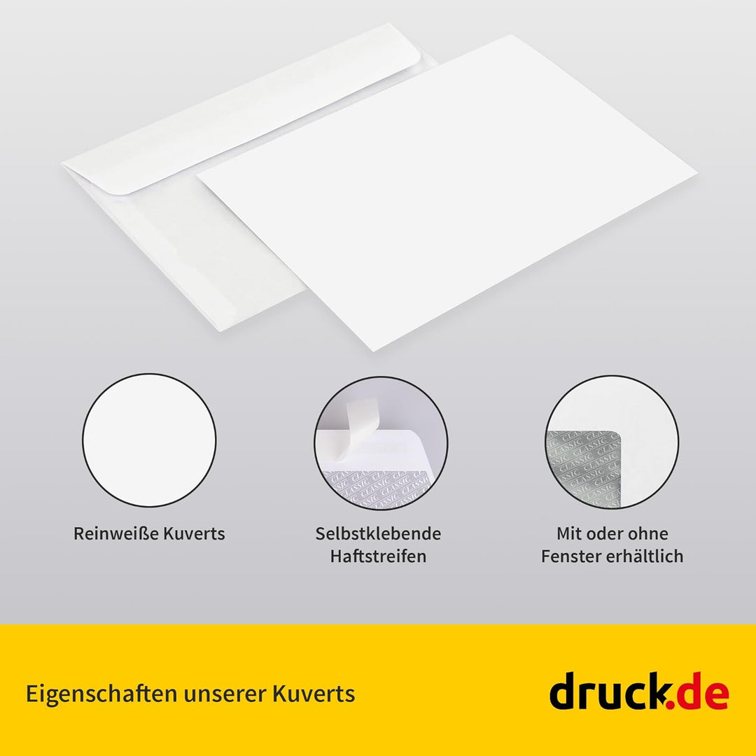 1.000 Briefumschläge - C6 Kuvert ohne Fenster - 229x324 mm - weisse Papierumschläge - selbstklebend