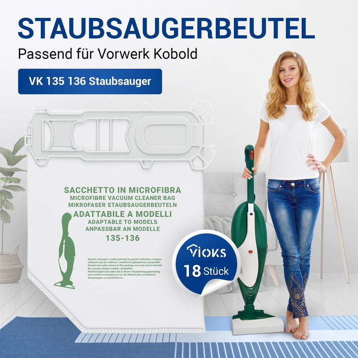 VIOKS Staubsauger Beutel SET 18x Ersatz für Vorwerk Kobold 135 Staubsaugerbeutel - Vorwerk Staubsaug