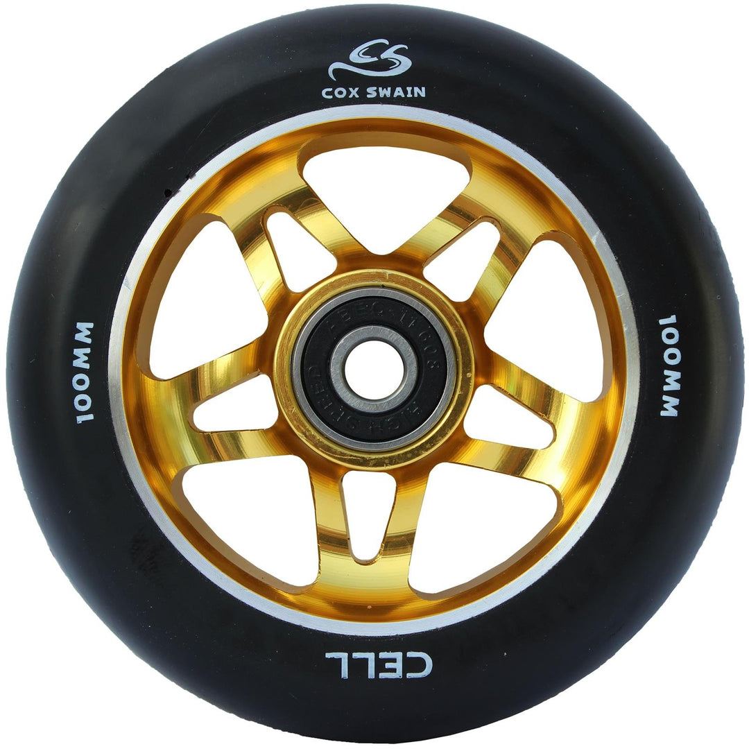 Cox Swain 2 STK. High End 100mm Stunt Scooter Rollen Alu Core - ABEC 11 Lager CELL (Gold) 100mm, CEL
