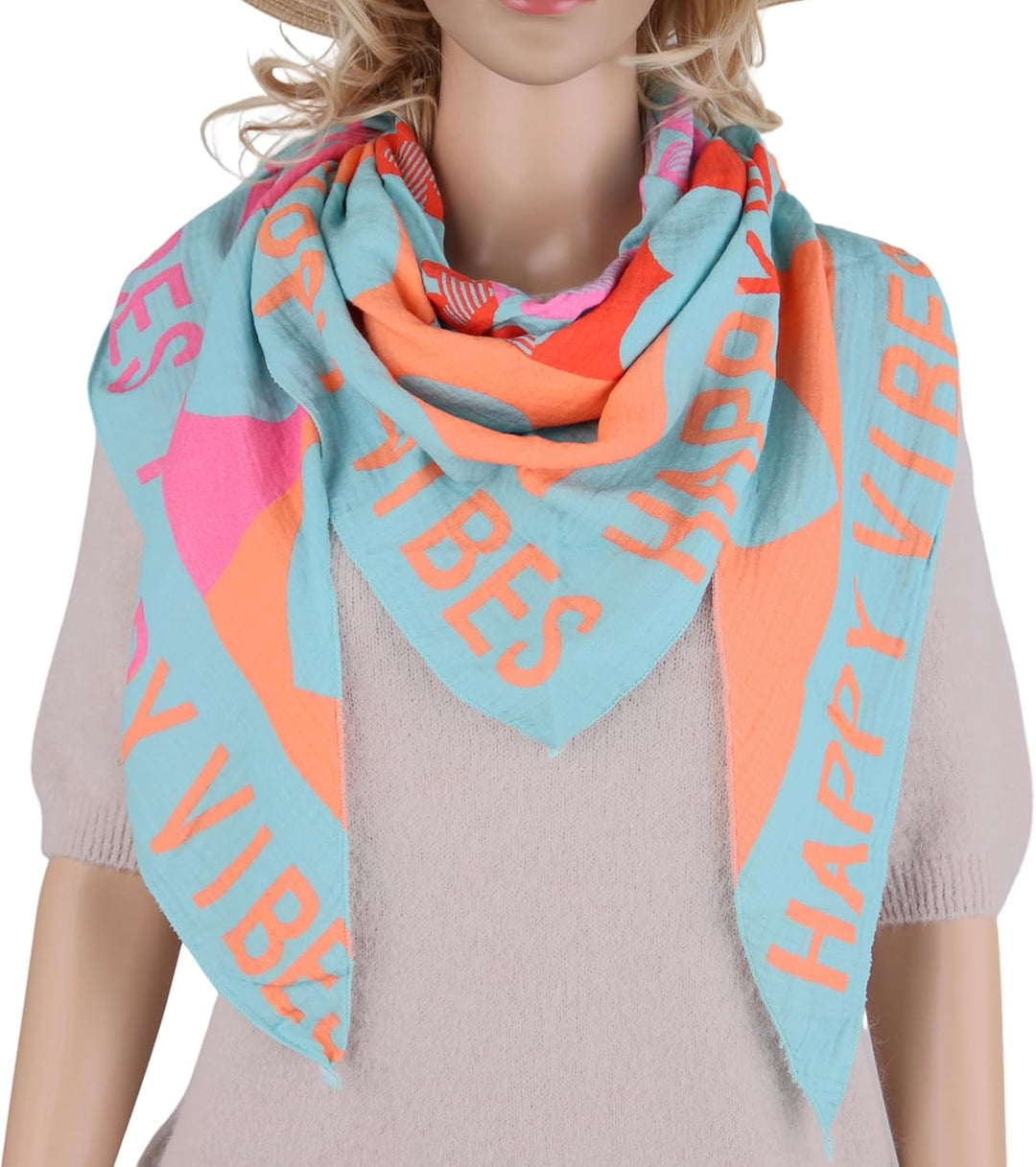 Damen Musselin Halstuch Made in Italy mit Leo Love Paisley Happy– Leichtes Dreieckstuch für Frühling