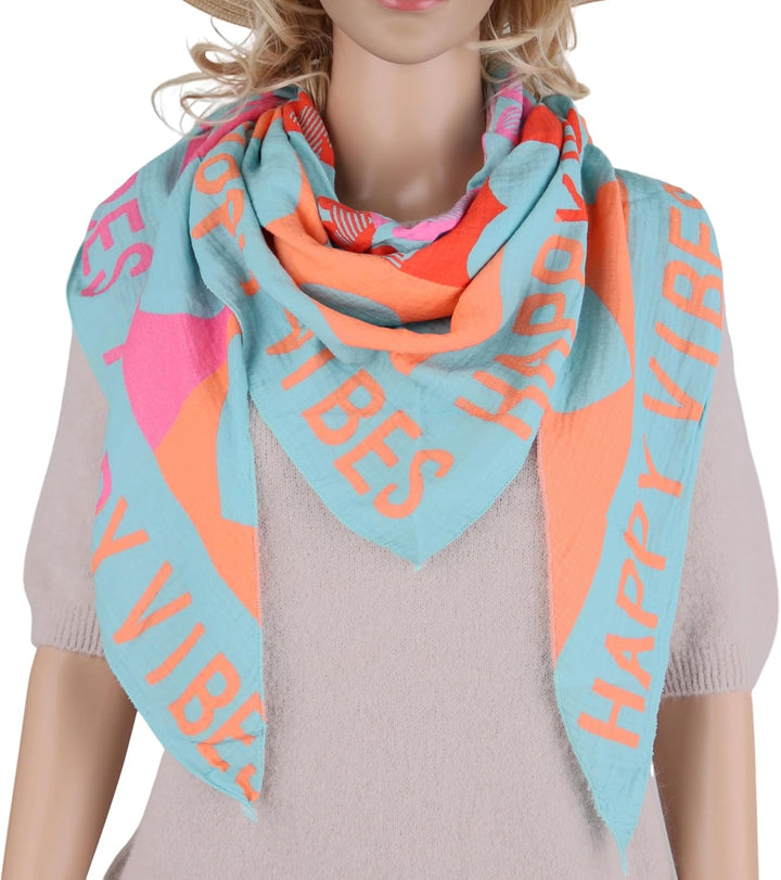 Damen Musselin Halstuch Made in Italy mit Leo Love Paisley Happy– Leichtes Dreieckstuch für Frühling