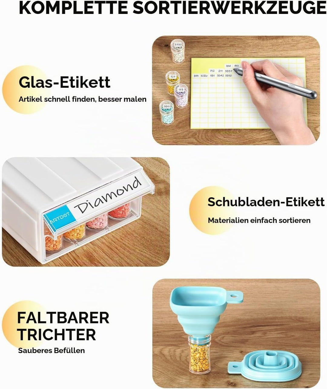 ARTDOT 4 Set Diamond Painting Aufbewahrungsbox, Stapelbare 128 Stück 5D Diamant Painting Zubehör mit