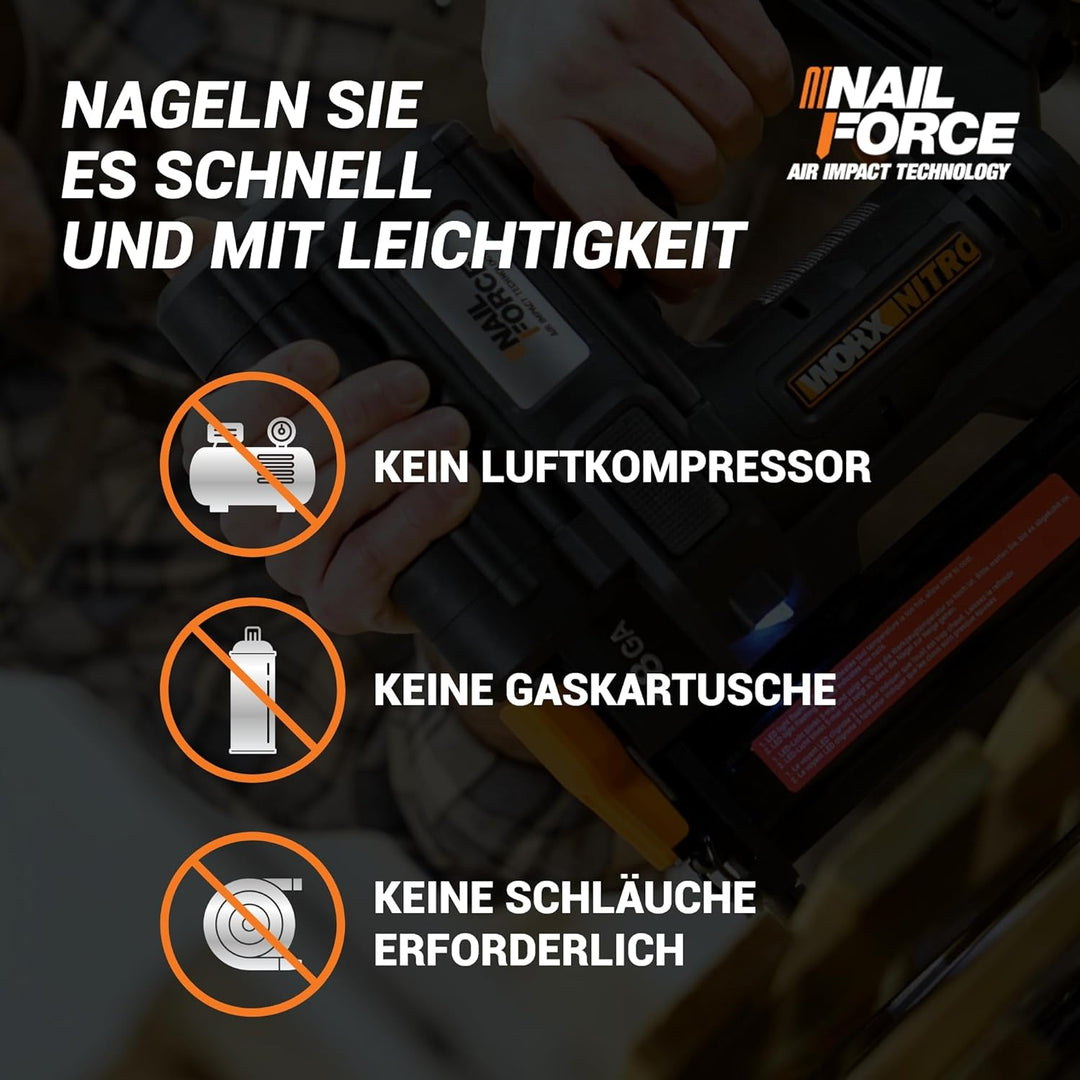 WORX WX844.9 NITRO 20V 18GA Akku-Tacker - 80 Klammern/min Schiessen – für Klammern 19-40 mm - elektr