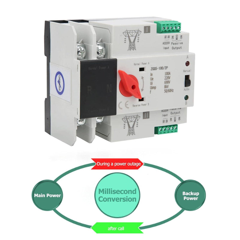 BuyWeek Dual Power Automatischer Transferschalter, 220 V Automatischer Umwandlungsschalter Unterbrec