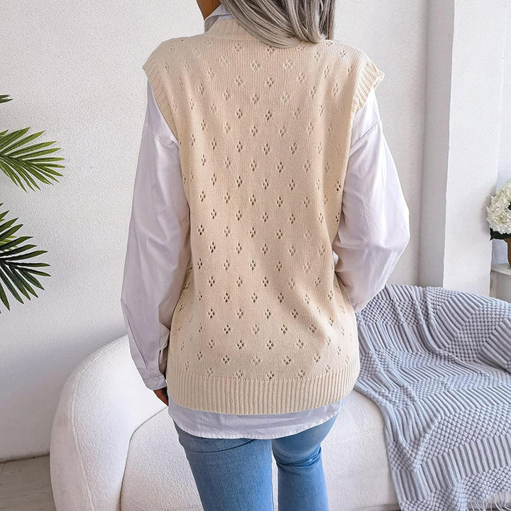 Ärmellose Strickweste für Damen, V-Ausschnitt, College-Pullover, Übergrösse A M, A M