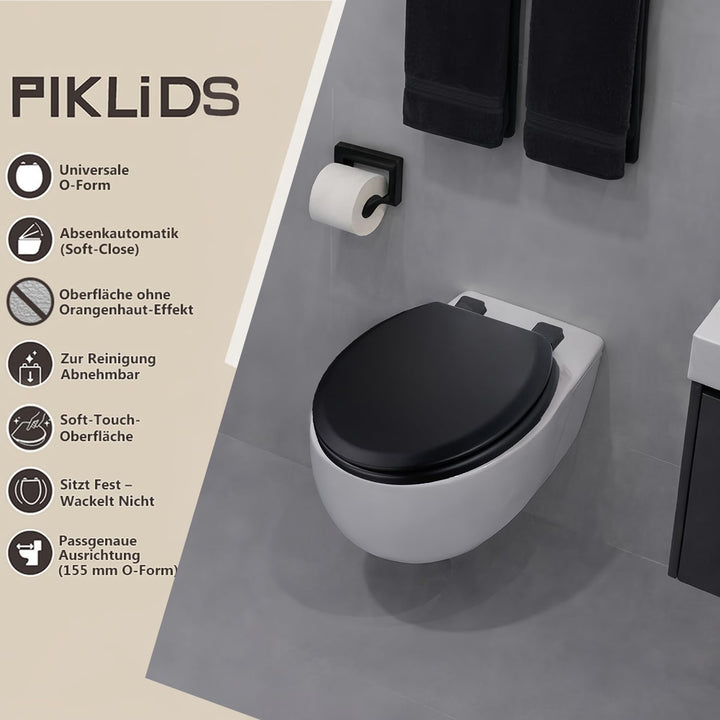 WC-Sitz Holzkern, Ｍatt – Soft-Touch & ultraglatt (ohne Orangenhaut), Absenkautomatik & Schnellversch